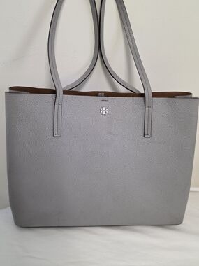 Tory Burch Light Grey Pebbled Leather Tote